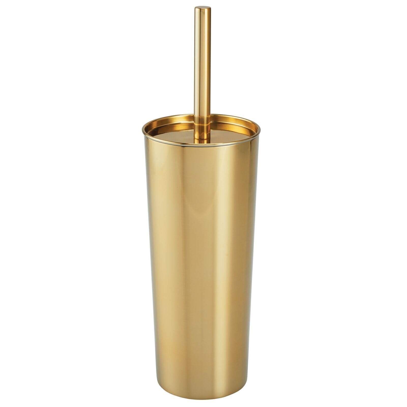 mDesign Stainless Steel Toilet Bowl Brush and Holder Set, Modern Metal Compact Storage Organizer Cleaner Scrubber for Toilet - H