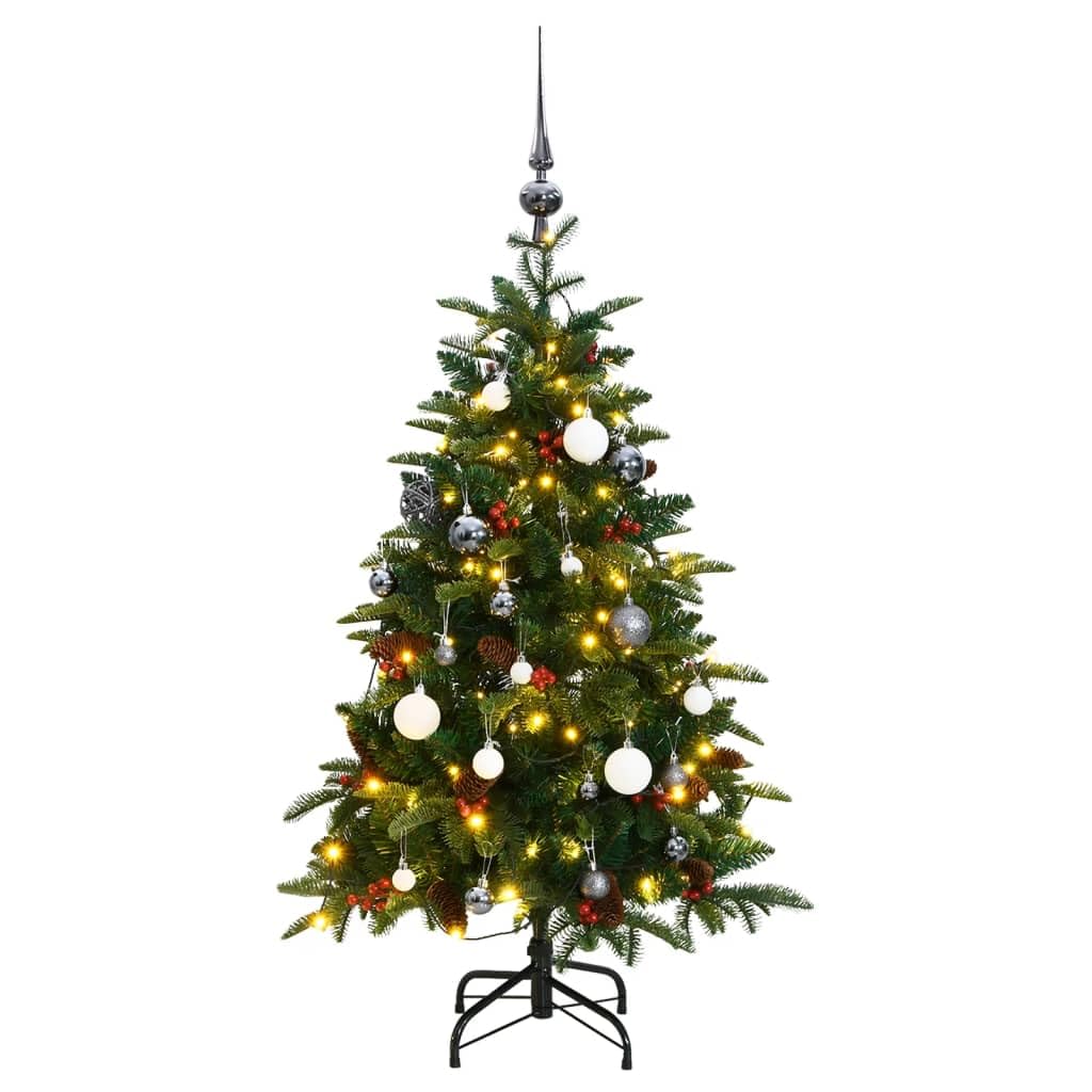 vidaXL Artificial Hinged Christmas Tree with 150 LEDs and Ball Set, Artificial Tree for Indoor Outdoor Party Holiday, Christmas Decoration