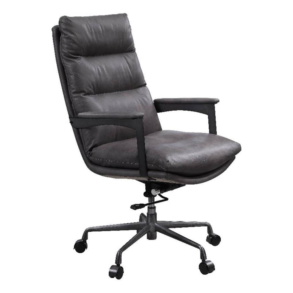 Acme Crursa Upholstered Tufted Swivel Office Chair in Gray Leather