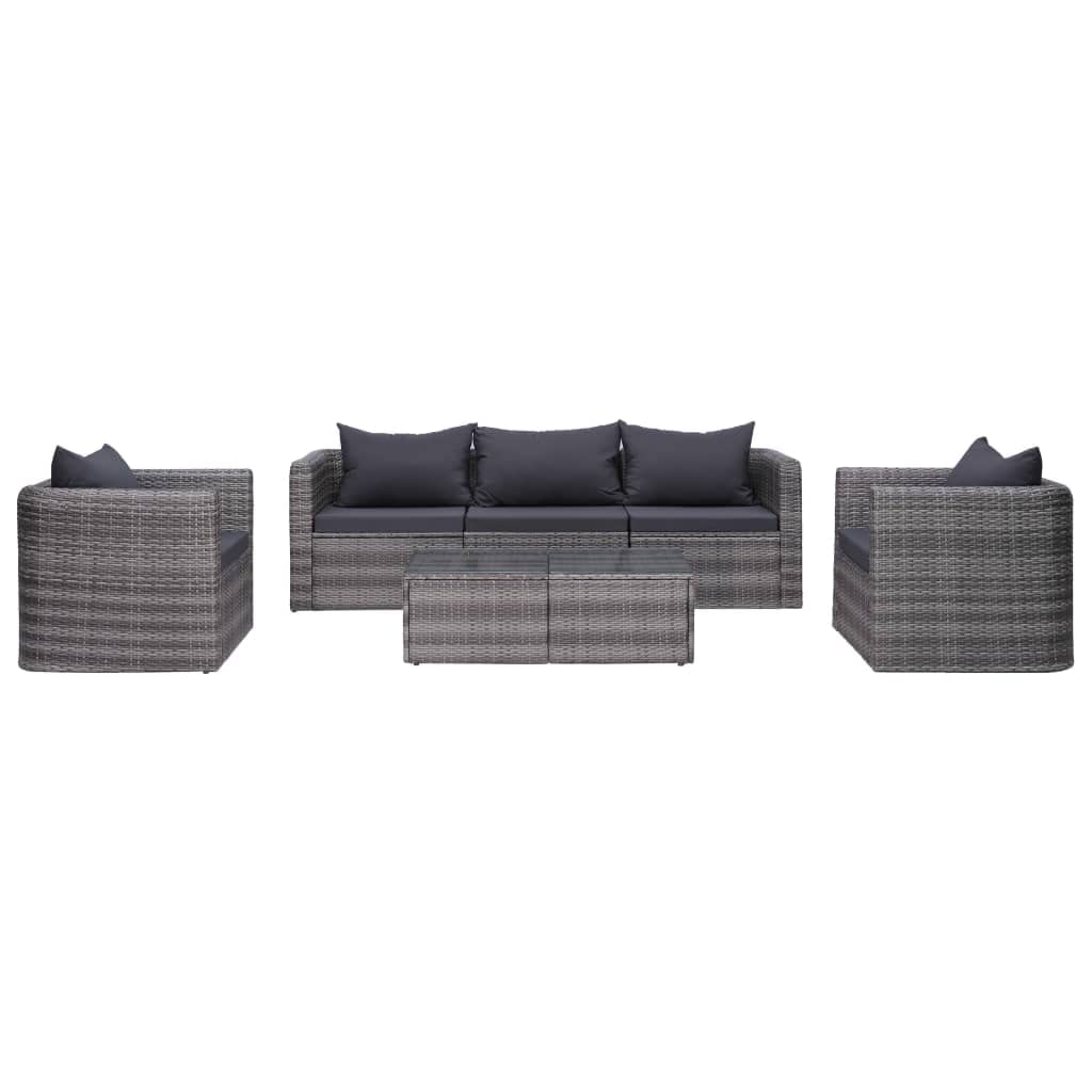 vidaXL Patio Sofa Set 6 Piece, Sectional Sofa for Outdoor Backyard, Couch with Cushions, Patio Furniture Set with Table, Poly Rattan Gray
