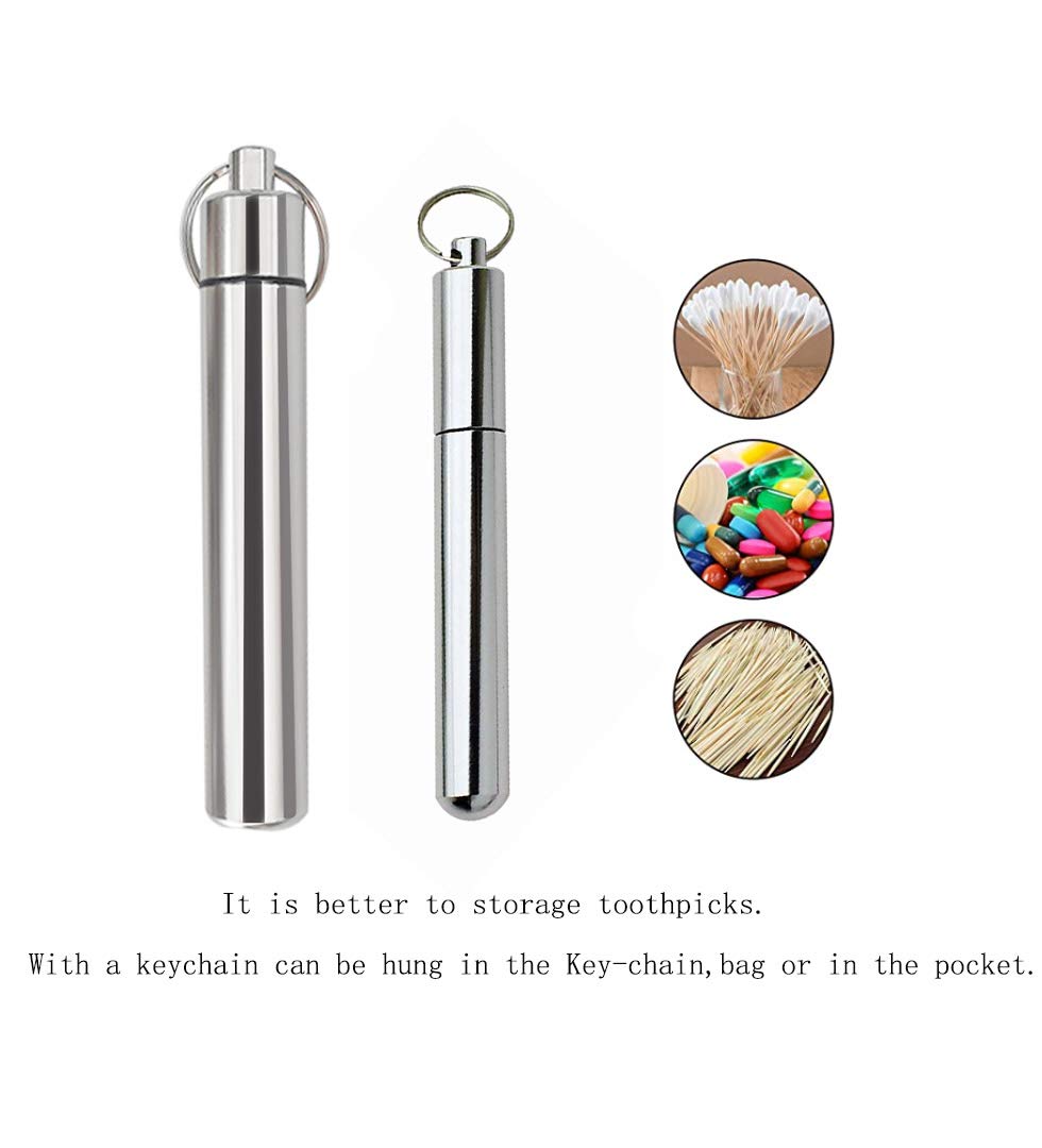 Fayala 4 Packs 2 Size Aluminum Waterproof Pocket Toothpick - Keychain Metal Container With Hook