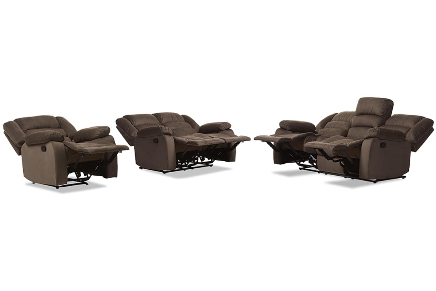Baxton Studio Hollace Microsuede 3 Piece Sofa Set in Taupe