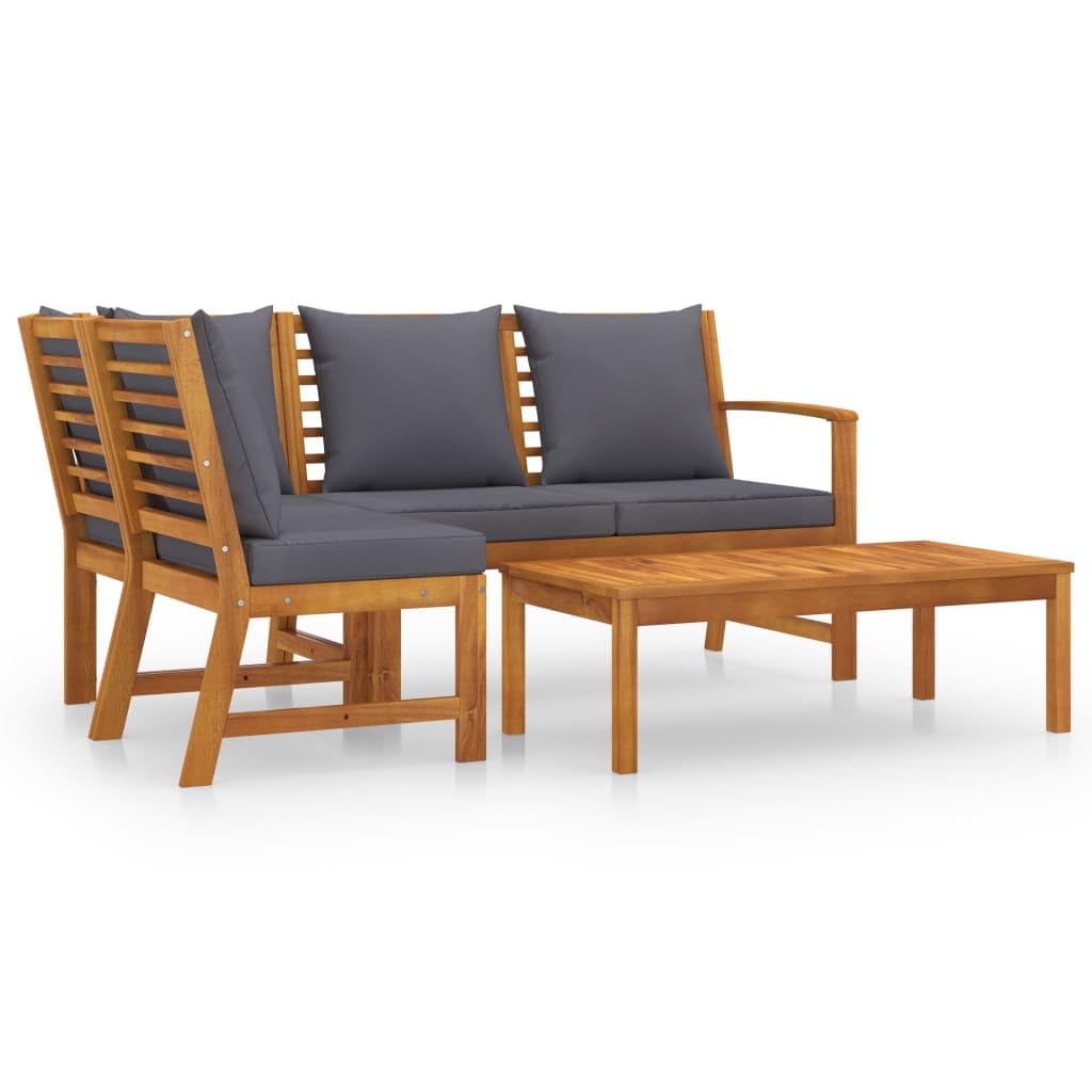 vidaXL Modern Acacia Wood Patio Lounge Set with Cushions, 4-Piece Outdoor Sofa Set Include Bench, Corner Sofa, Middle Sofa and Coffee Table, Easy Assembly - Dark Gray