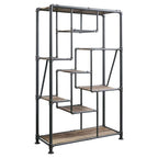 Acme Brantley Rectangular Metal Bookshelf in Antique Oak and Sandy Gray