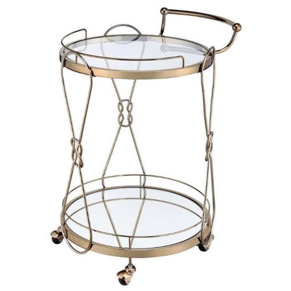 Acme Zekera Metal Frame/Glass Serving Bar Cart in Clear and Champagne