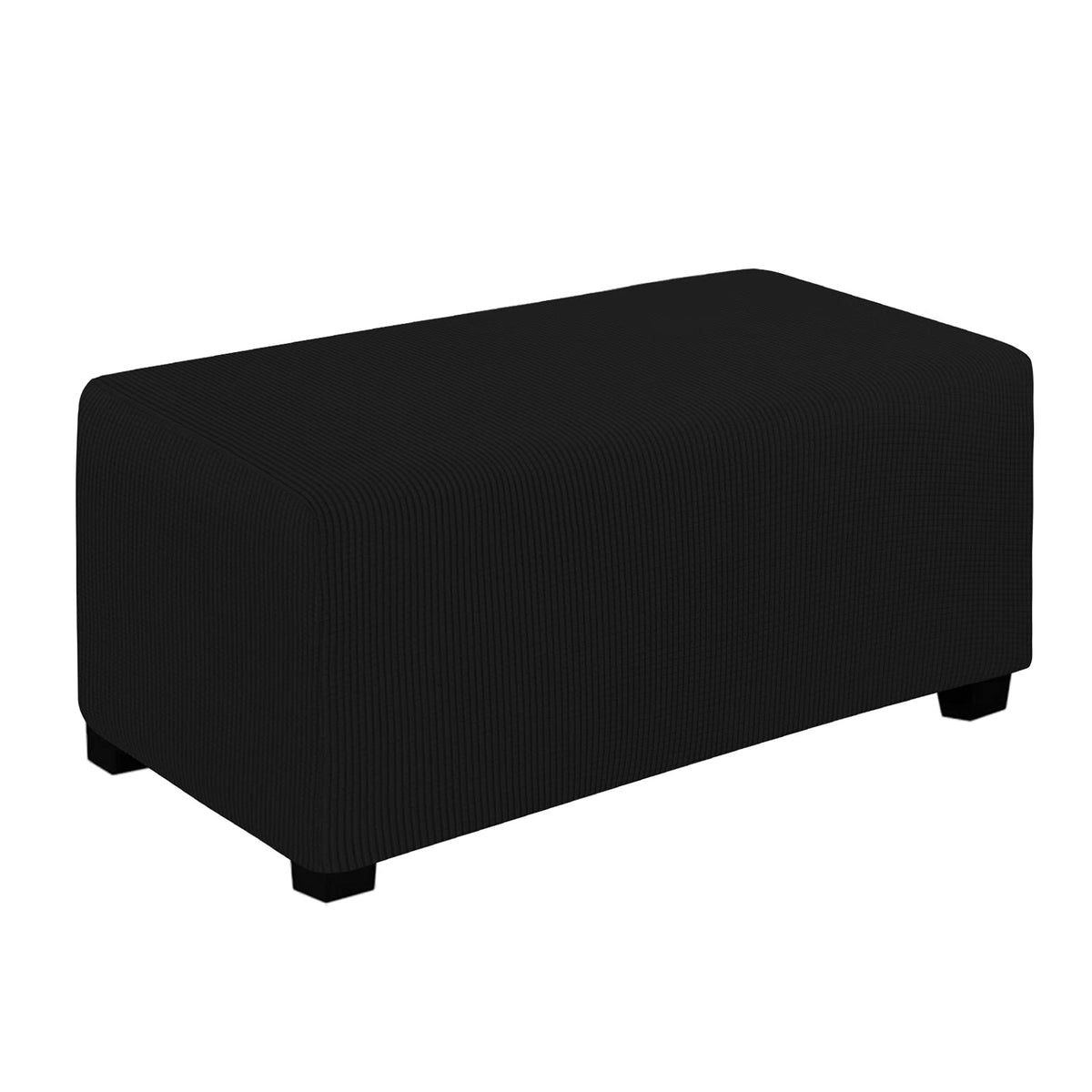 Easy-Going Stretch Ottoman Cover Folding Storage Stool Furniture Protector Soft Rectangle Slipcover With Elastic Bottom(Ottoman Large,Black)