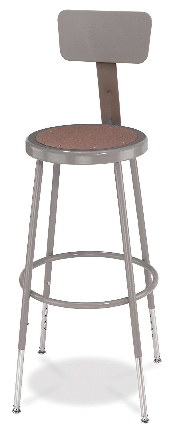 National Public Seating 6224HB-CN Steel Stool with Hardboard Seat Adjustable and Backrest, 25&quot;-33&quot;, Grey (Pack of 4)