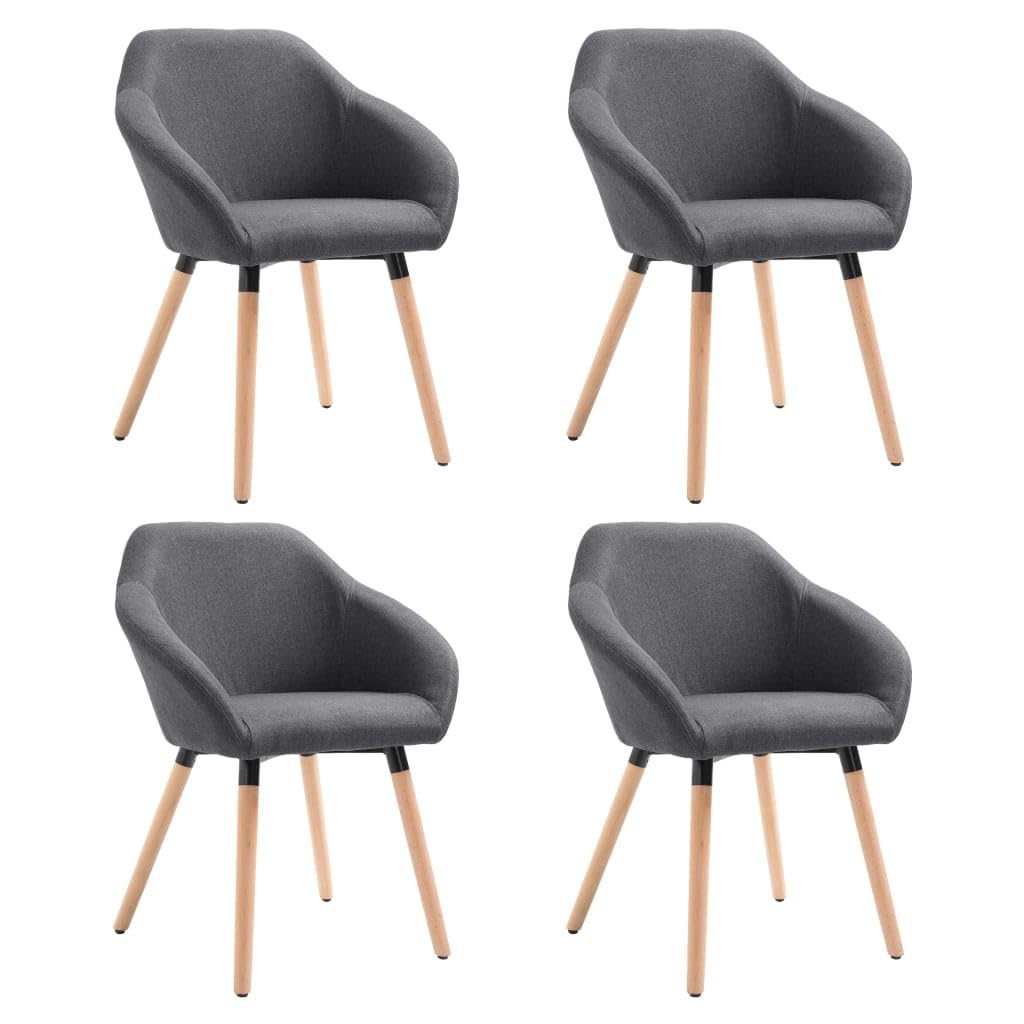 vidaXL Set of 4 Dark Gray Dining Chairs with Padded Seats - Comfortable Backrest and Armrest - Fabric Upholstery with Solid Wood Legs - Stylish and Durable Home Furniture