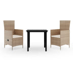 vidaXL 3-Piece Patio Dining Set – Beige Rattan Reclining Chairs with Cushions & Glass Table for Garden/Outdoor Lounge