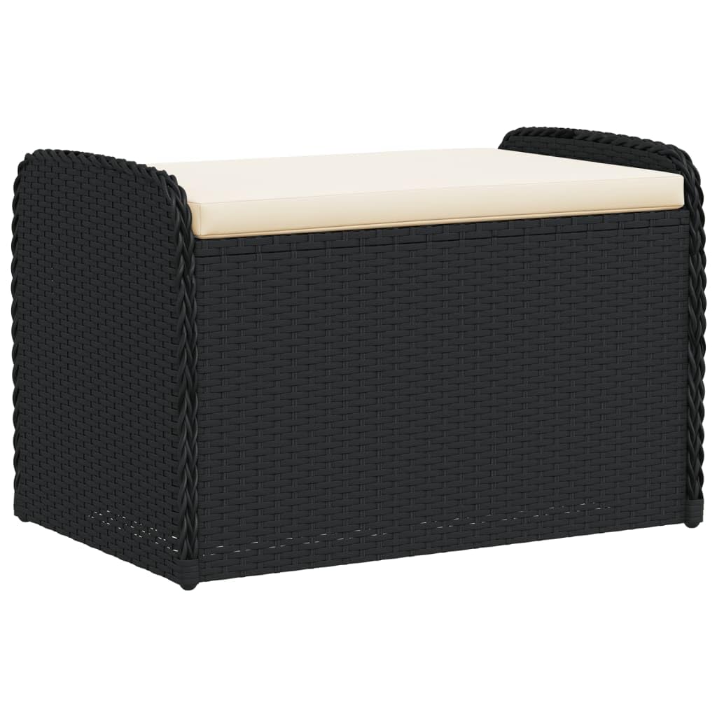 vidaXL Outdoor Garden Storage Bench with Cushion - Weather-Resistant Black Poly Rattan, Padded Seat, UV Protection, Easy Mainten