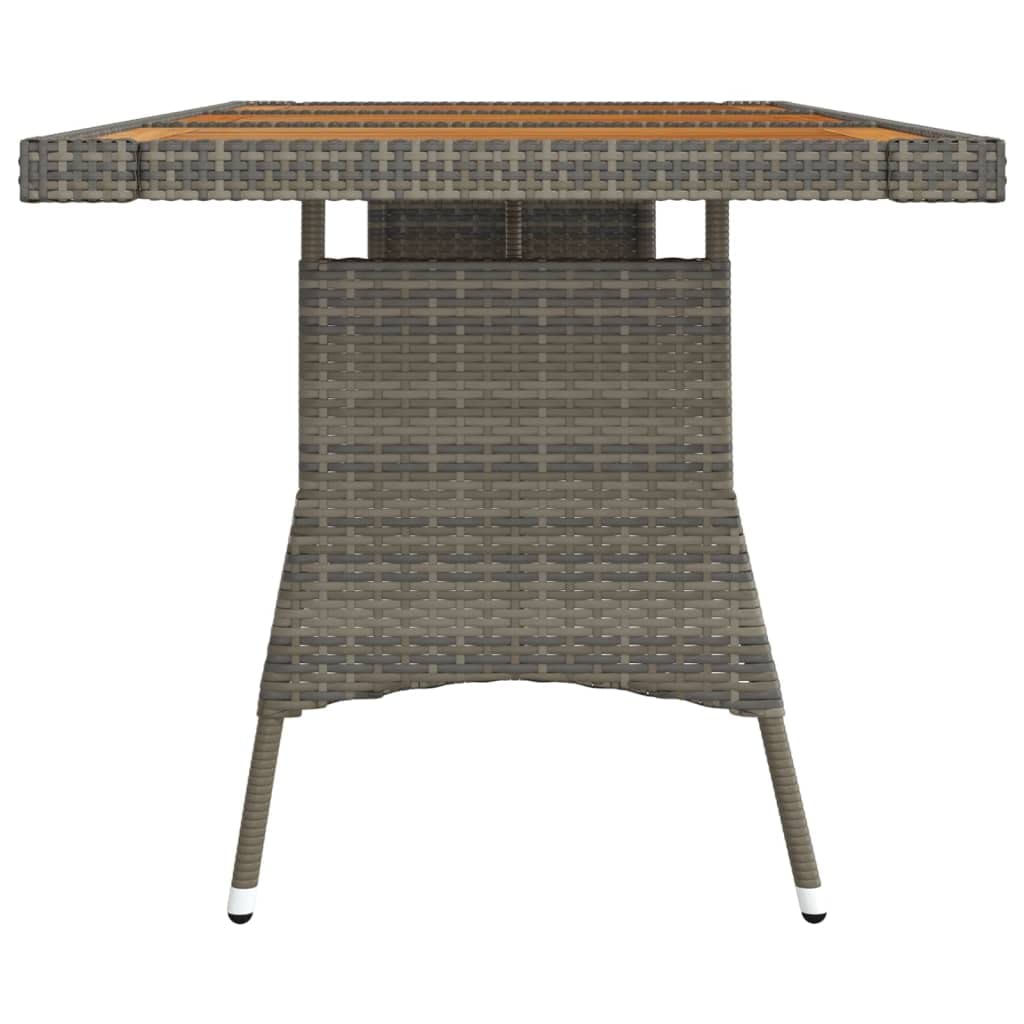 vidaXL Patio Table, Outdoor Dining Table, Solid Acacia Wood Top, Robust Steel Frame, PE Rattan Construction, Weather-Resistant, Gray, Rectangular (63" x 27.6" x 28.3")