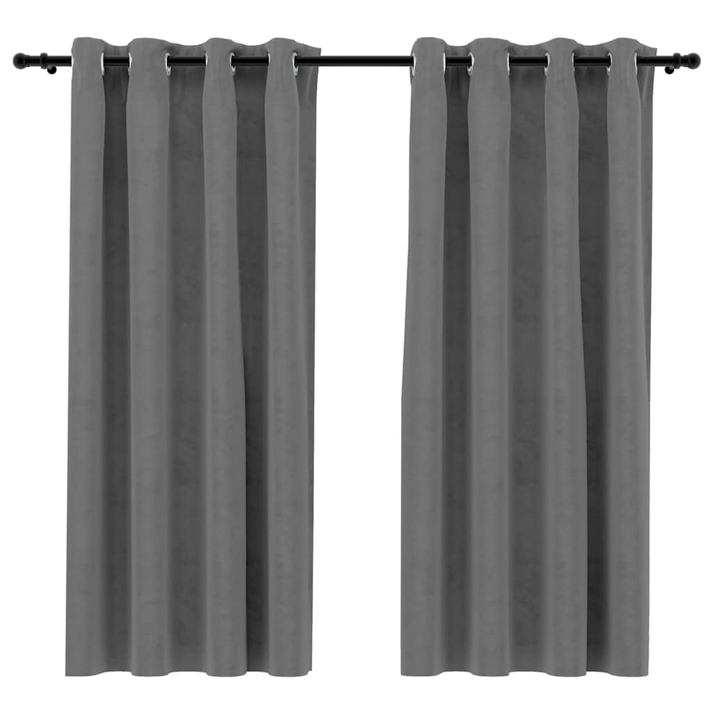 vidaXL Elegant Velvet Blackout Curtains with Rings - Light-Blocking Drapes for Privacy - Easy Installation - Machine Washable - Gray - 54&quot;x63&quot; Size