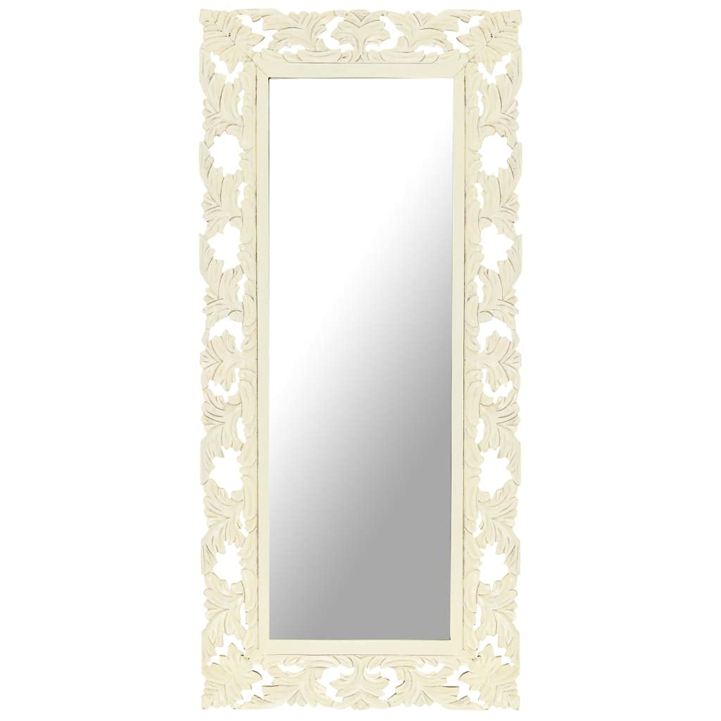 vidaXL Hand Carved Mirror White 43.3&quot;x19.7&quot; Solid Mango Wood