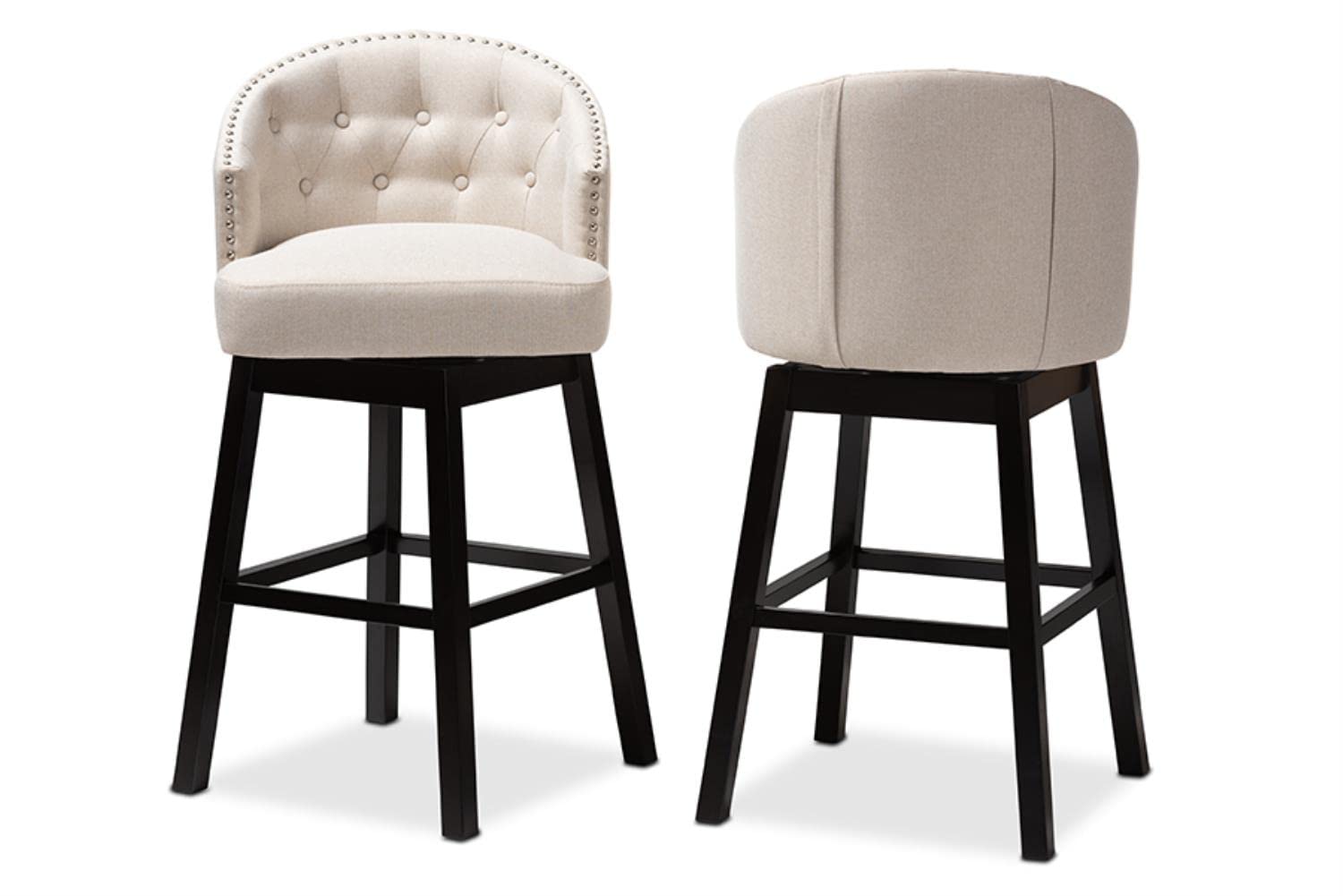 Baxton Studio Theron Transitional Light Beige Fabric Upholstered Wood Swivel Bar Stool Set of 2