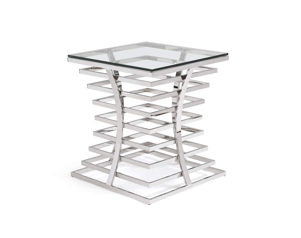 HomeRoots Glass, MetalStainless Ste 22' Glass and Stainless Steel Square End Table