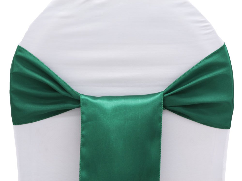 Mds Pack Of 125 Pcs Satin Chair Sashes Charmeuse Sateen Dining Chair Bows Ribbon Ties Back Sash For Wedding Party Birthday Home Hotel Restaurant Banquet Decoration (7 X 108 Inch, Emerald Green)