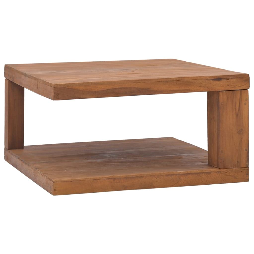 vidaXL Solid Teak Wood Coffee Table - Finely-Sanded Wood Finish, Convenient Storage - Compact 25.6&quot;x25.6&quot;x13&quot; - DIY Home Assembly
