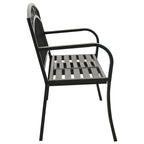 vidaXL Patio Bench with Built-in Table, Industrial Style, Weather-Resistant Powder-Coated Steel Garden Furniture - Black, 49.2 inches