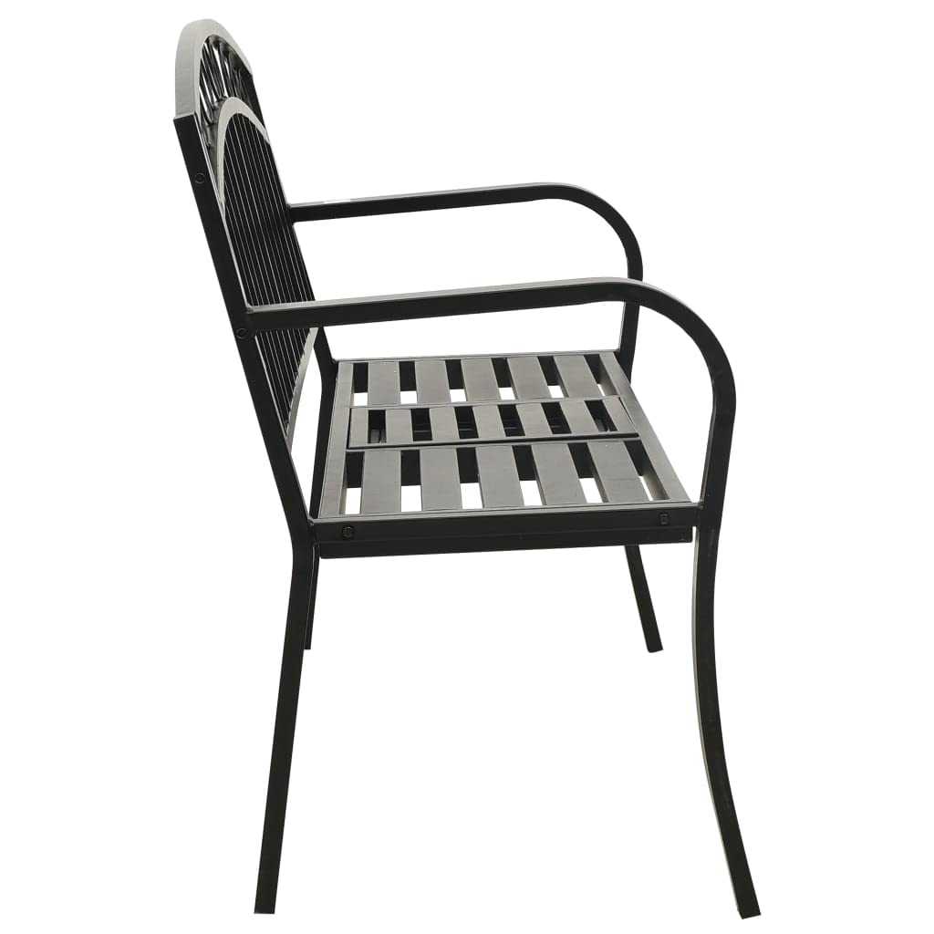 vidaXL Patio Bench with Built-in Table, Industrial Style, Weather-Resistant Powder-Coated Steel Garden Furniture - Black, 49.2 inches