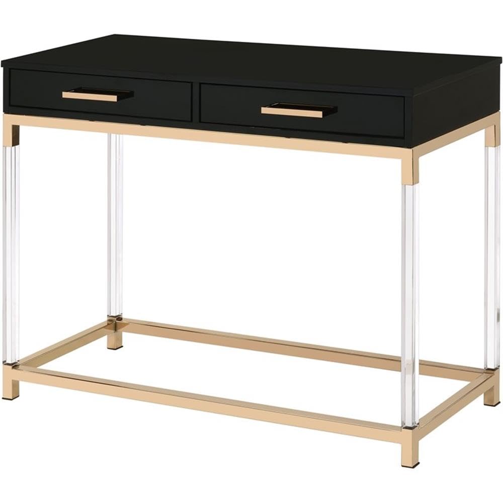 Acme Adiel 2 Drawers Wooden Console Table With Metal Base In Black And Gold