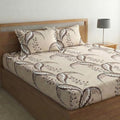 Home Sizzler 210 Tc Microfibre Abstract Feather Print Double Fitted Bedsheet (72X78 Inch) With 2 King Size Pillow Covers