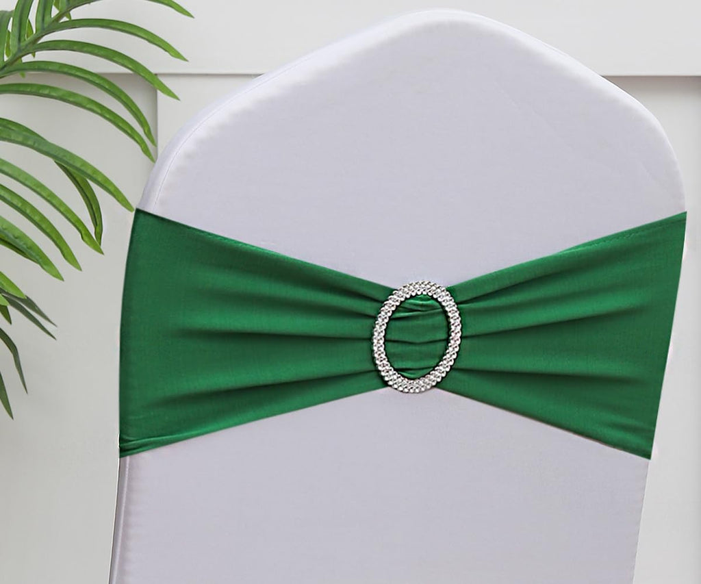 Gankar 100 Pcs Spandex Dark Green Chair Sashes For Wedding Reception, Stretch Chair Bands Bows For Party Banquet Theme Event Dec