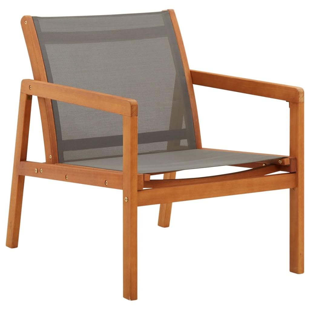 vidaXL Solid Eucalyptus Wood Gray Lounge Chair - Stylish Outdoor Weather-Resistant Patio and Garden Furniture with Breathable Te