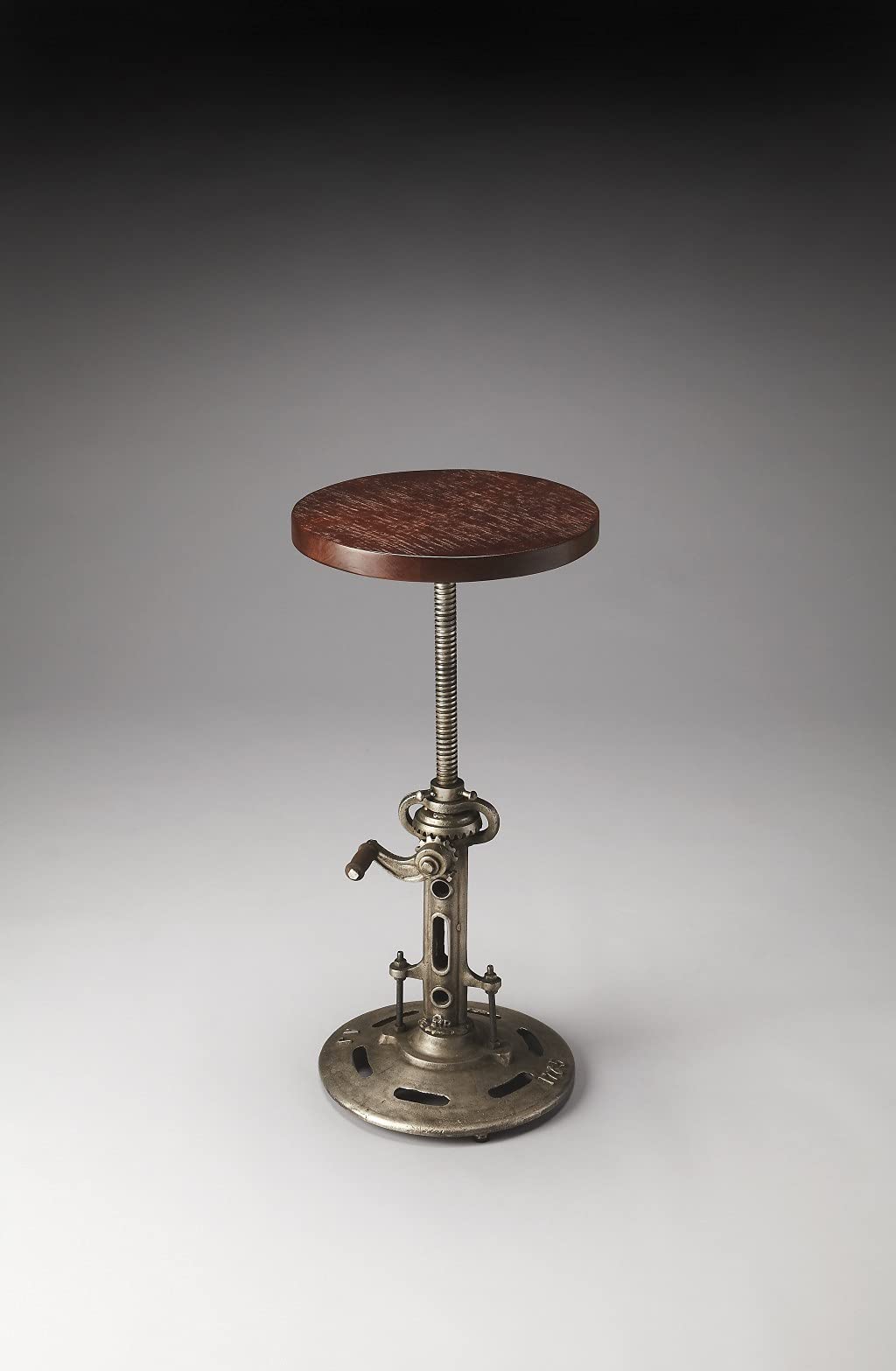 HomeRoots Multi-Color Dark ANT. Silver + Rough Brown Wood Antique Wood and Metal Bar Stool