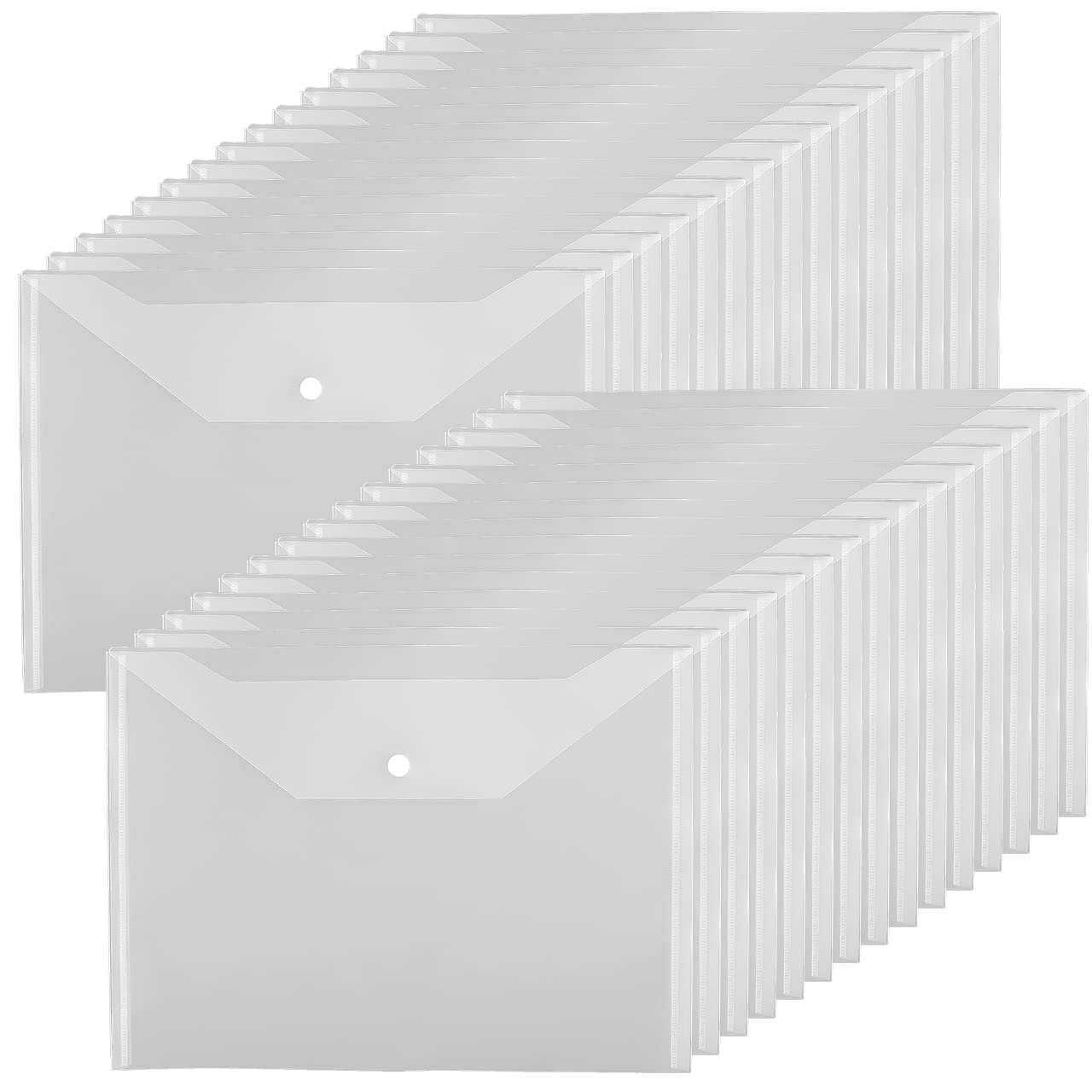 Jikiou 30Pcs Plastic Envelopes With Button Snap Closure Clear Plastic Poly Envelope Folders For Documents Waterproof Plastic Fil
