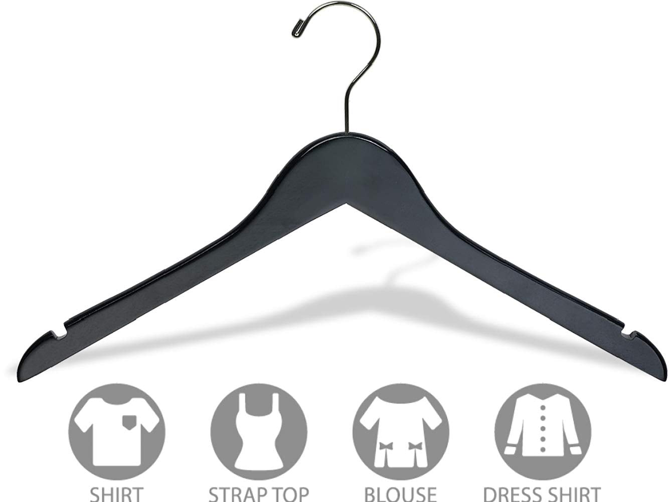 The Great American Hanger Company The American Company Wood, Box Of 25 Space Saving 17 Inch Flat W/Chrome Swivel Hook & Notches