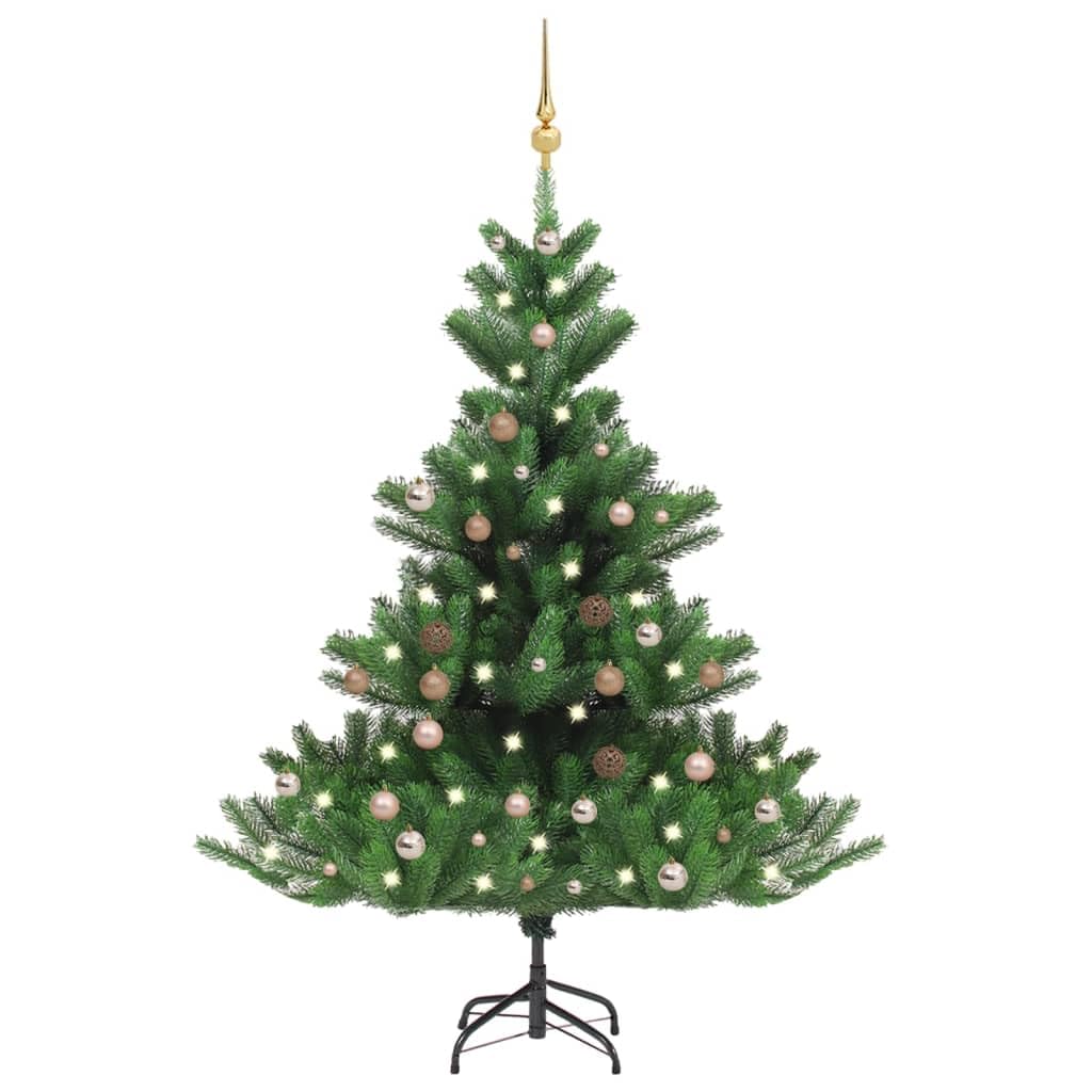 Vidaxl Nordmann Fir Artificial Christmas Tree With Led Lights, Rose Gold Balls, Energy-Efficient Lighting, Durable Stand, Green - Lifelike Pe Material