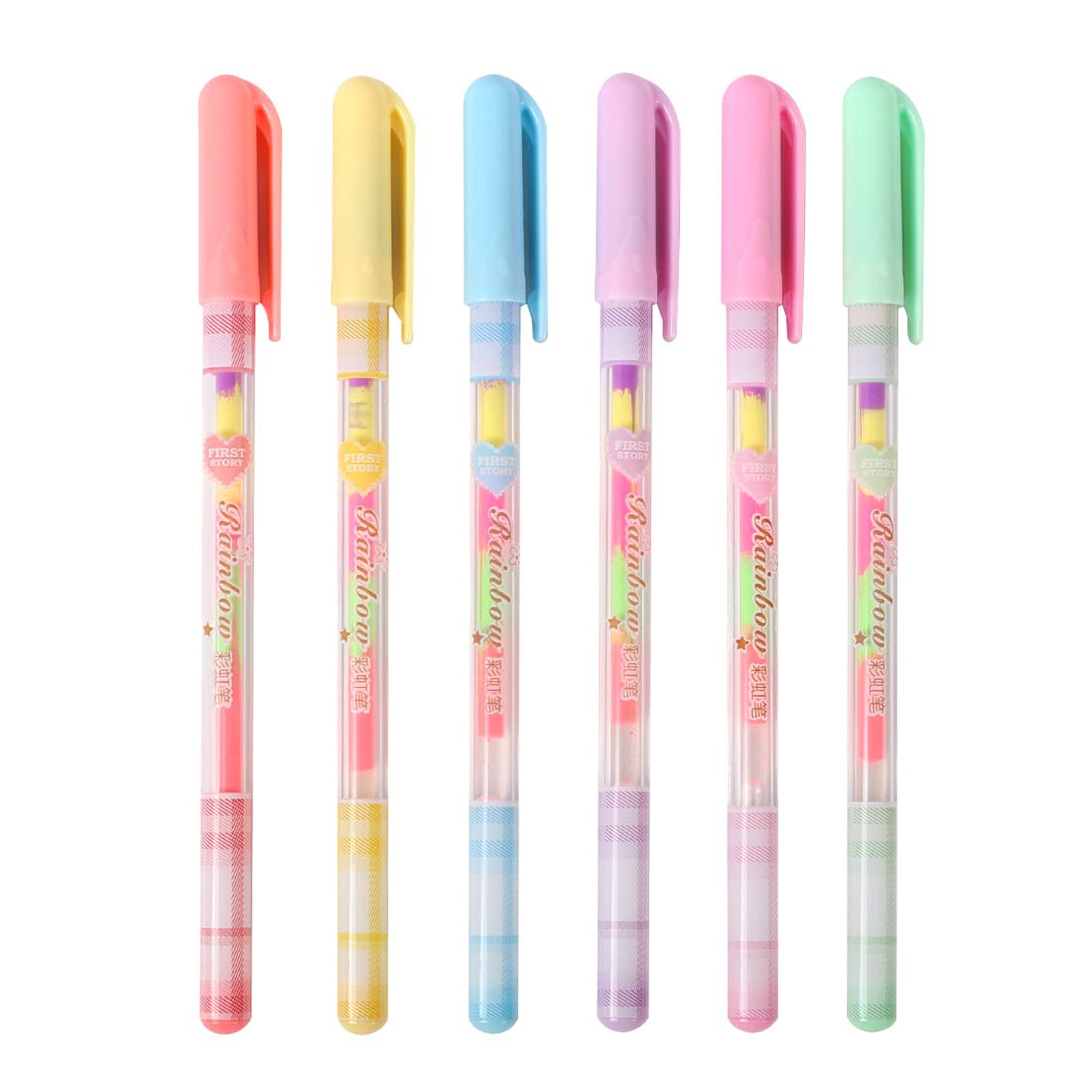 Xiannv 6 Pcs Rainbow Pens Kawaii Color Gel Pens Multicolor Pen Stationery Set For Girls Boys Kids Gifts,(0.8 Mm)