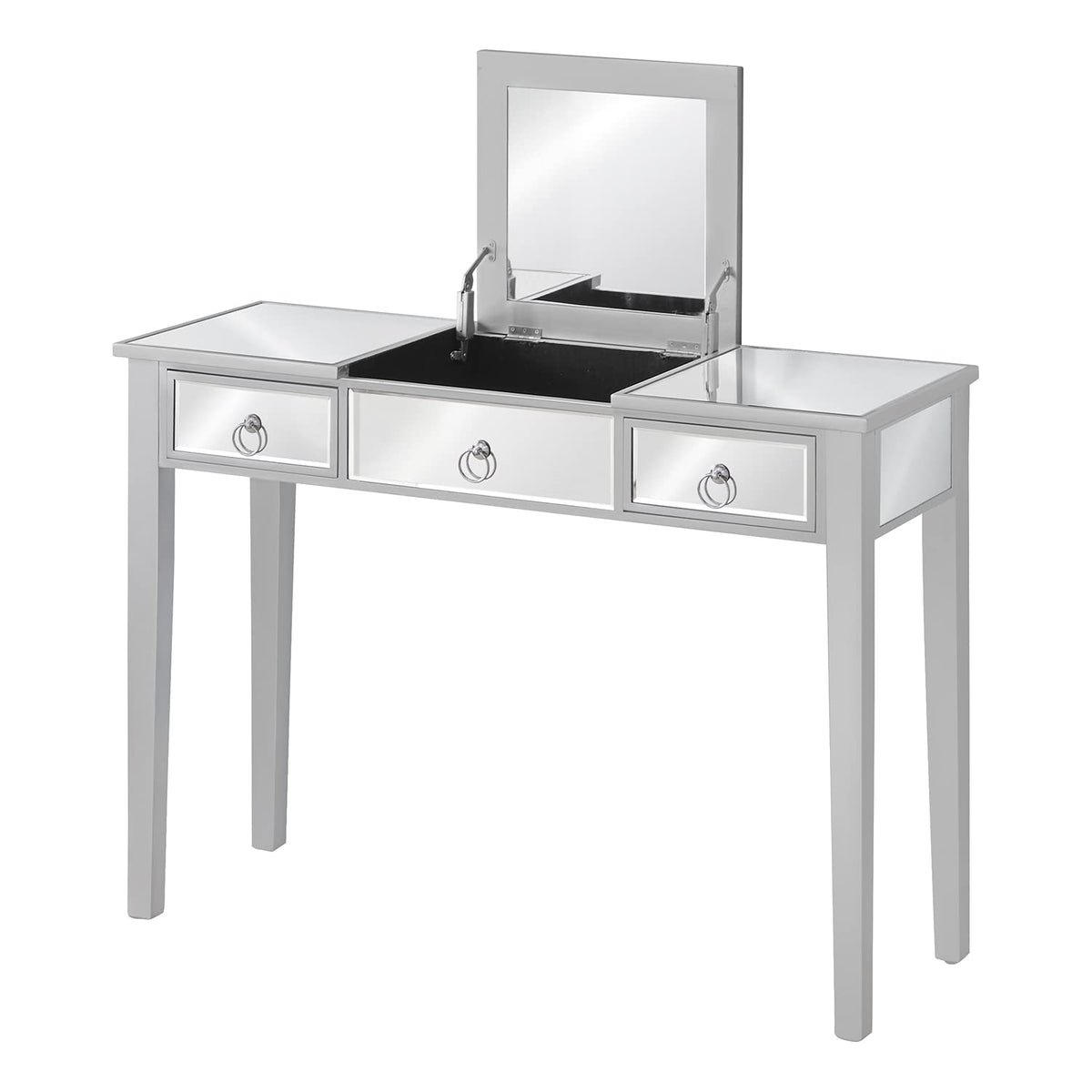 Monarch Specialties I 3738 Vanity, Desk, Makeup Table, Organizer, Dressing Table, Bedroom, Mirror, Grey, Clear, Transitional