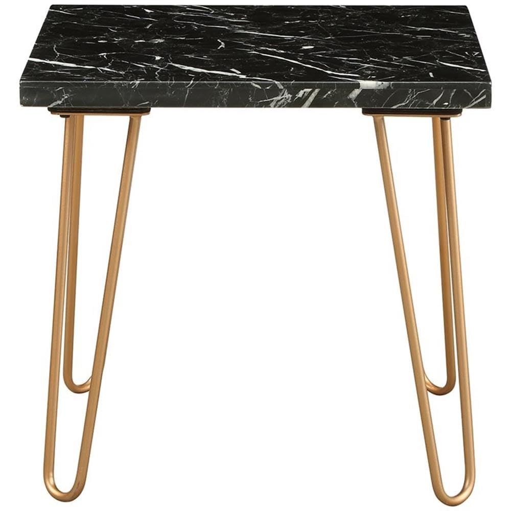 Acme Telestis 22" Square Marble Top End Table in Black and Gold