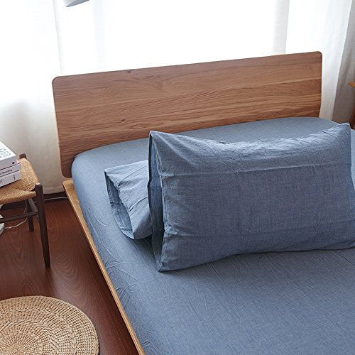 Household 100% Cotton Pillowcase 20   X30   -Light Weight, Comfortable, Extremely Durable Set Of 2 Queen Size (Denim Blue)
