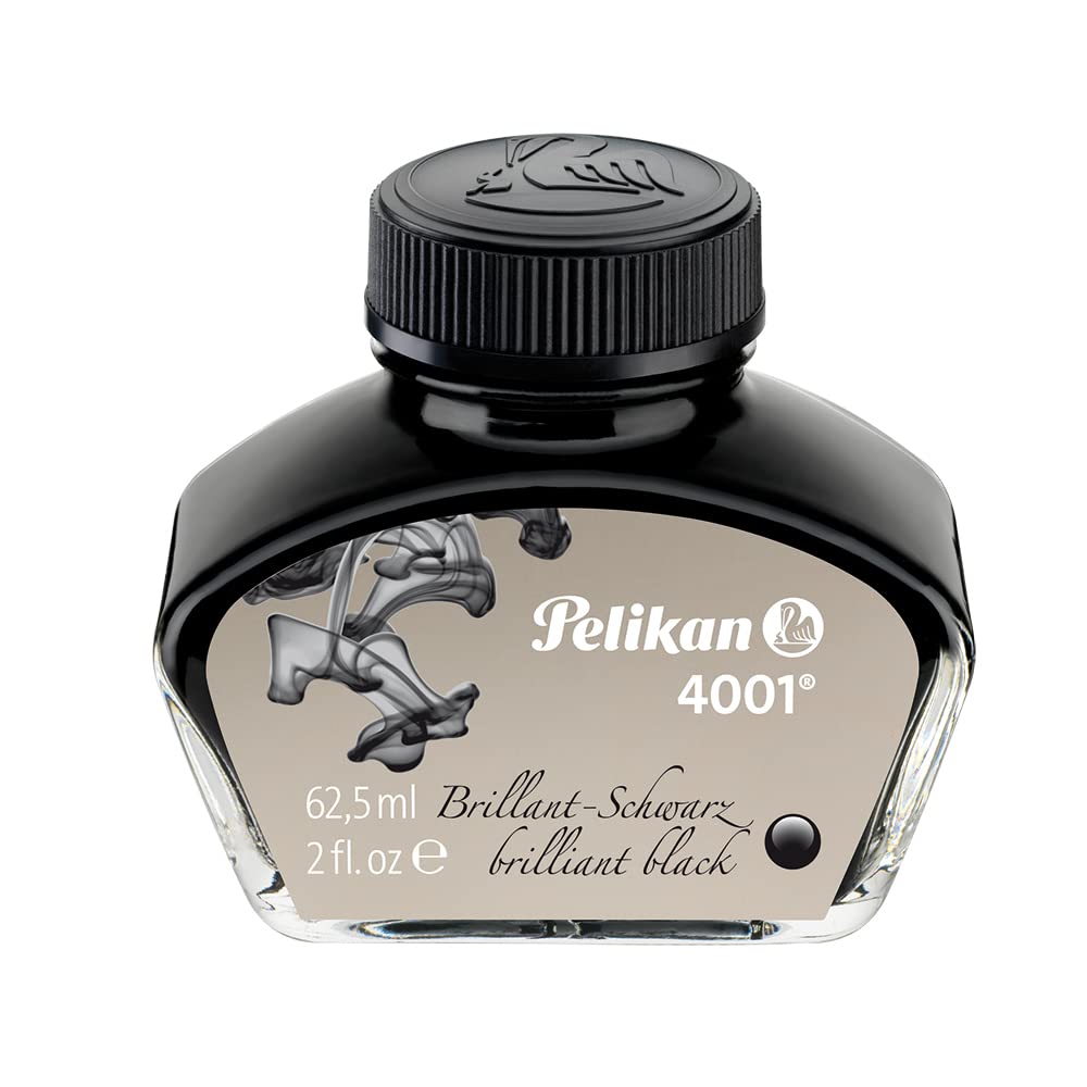Pelikan 4001 Bottled Ink For Fountain Pens, Brilliant Black, 62.5Ml, 1 Each (329144)