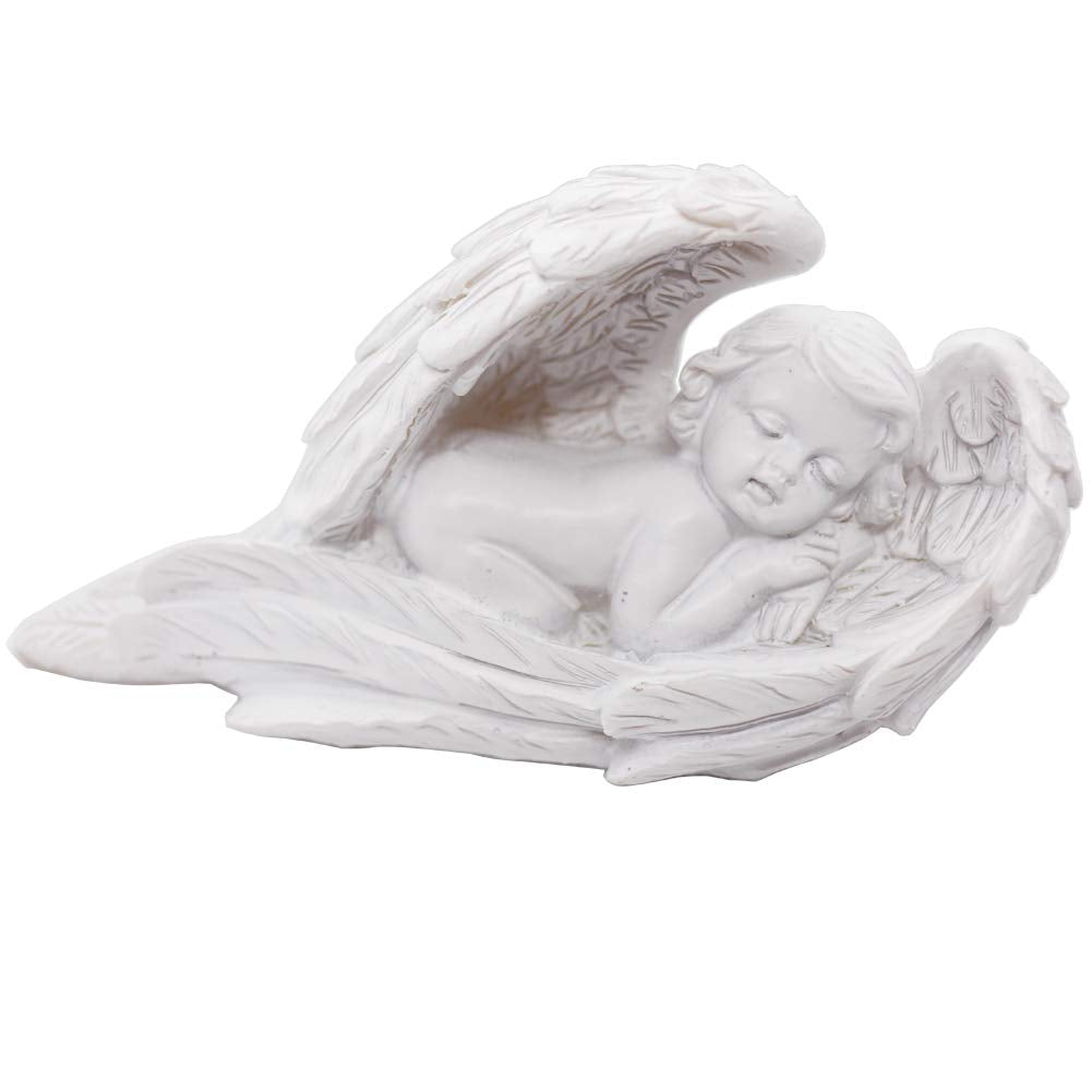 Sleeping Baby Angel Statue Cherub In Wings Feathers Statue Figurine Indoor Outdoor Guardian Home Garden Angel Sculpture Statuett