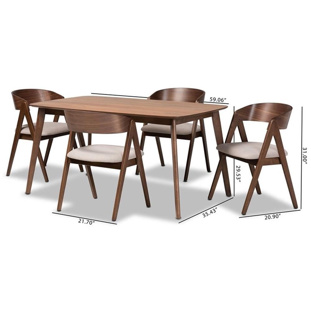 Baxton Studio Danton Beige and Walnut Brown Finished Wood 5-Piece Dining Set