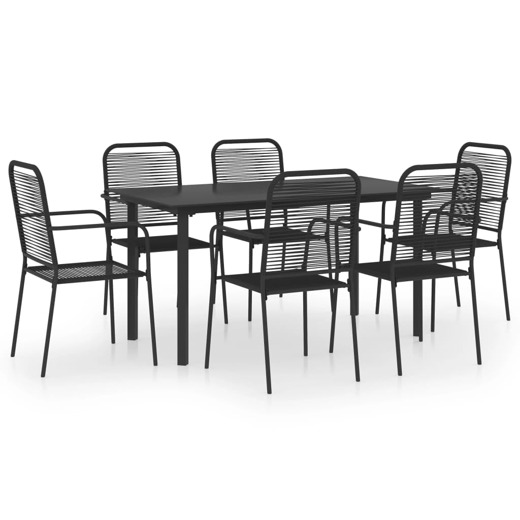vidaXL 5-Piece Patio Dining Set - Retro Style Outdoor Furniture in Black Powder-Coated Steel and Glass with Cotton Rope Chairs