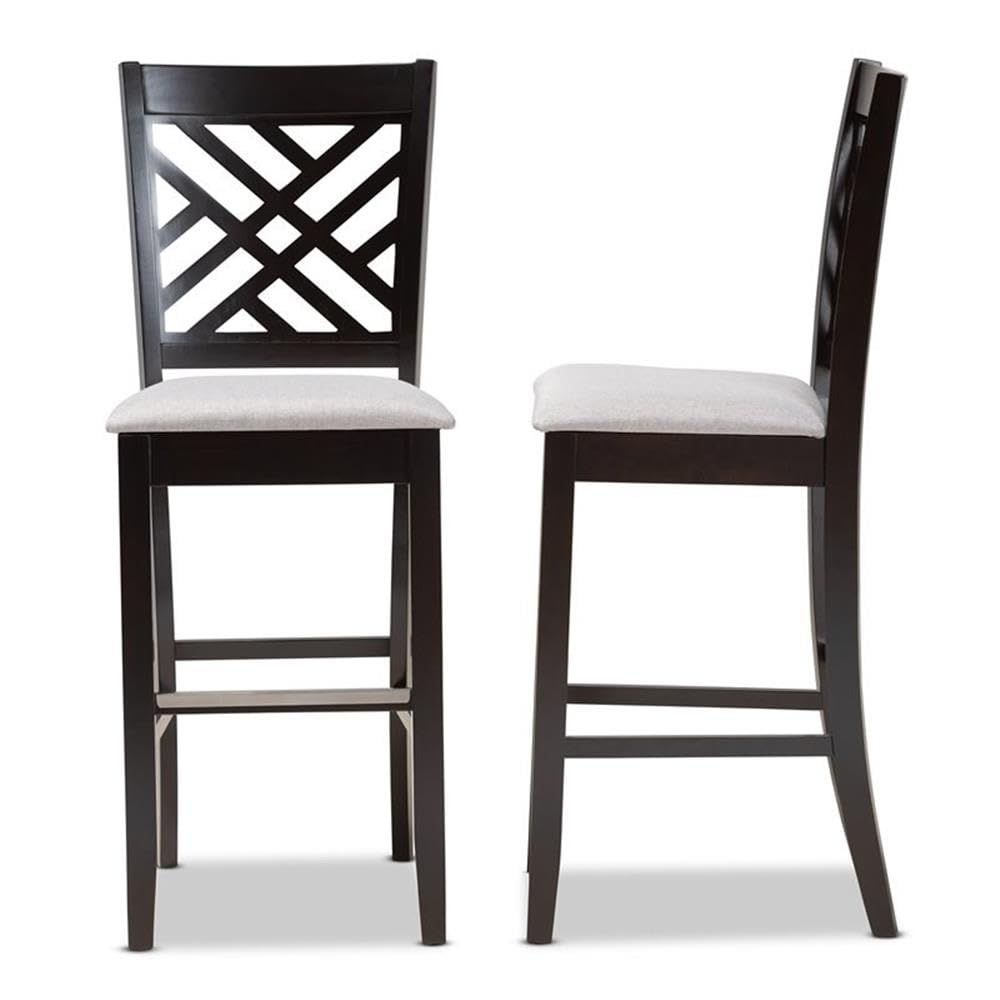 Baxton Studio Jason Gray Upholstered Espresso Wood 2-Piece Bar Stool Set