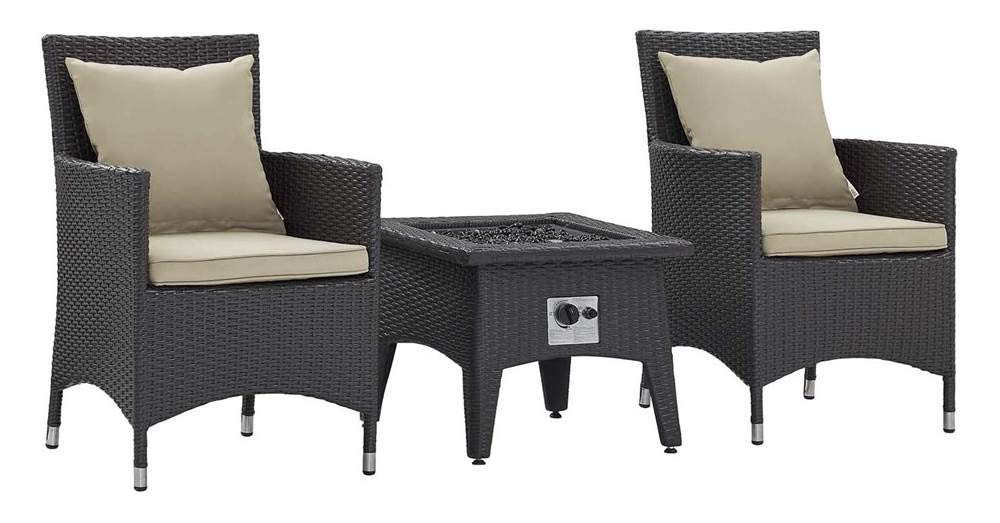 Modway Convene Wicker Rattan 4-Pc Outdoor Patio Sectional Set With Fire Pit In Espresso Beige