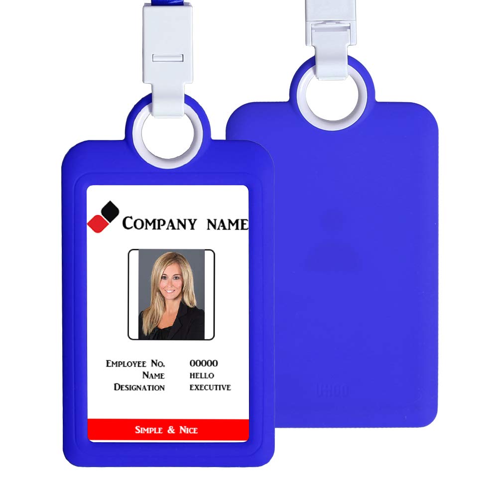 Badge Holder Id Silicon Card Holder Vertical With Lanyard Neck Strap Heavy Duty Id Card Business Card Offices Supplies (Dark Blu