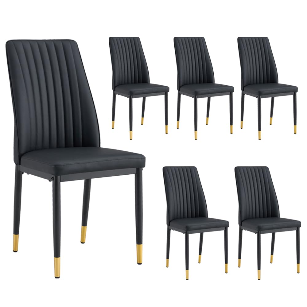 Rdueei Black Metal Chairs,Modern Dining Chairs Set Of 6 With Pu Leather And Chrome Leg High Back Sillas Para Comedor For Dining