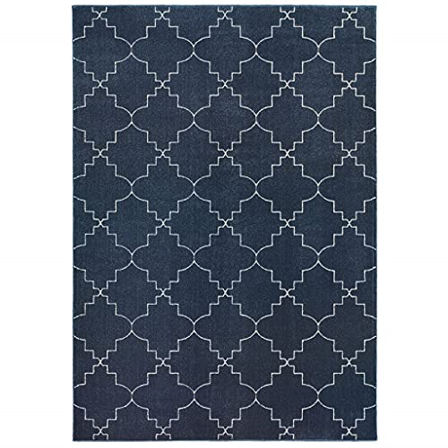 HomeRoots Navy Polypropylene, Polyester 4’ x 6’ Blue and Ivory Trellis Indoor Area Rug