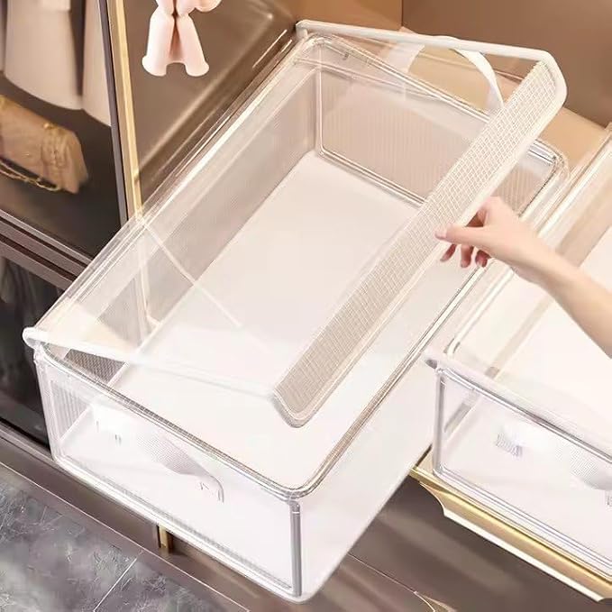 MEDEEMO STORE PVC Transparent Storage Basket With Lid and without lid Clothes Organizer Storage Box Steel Frame Wardrobe Organiz