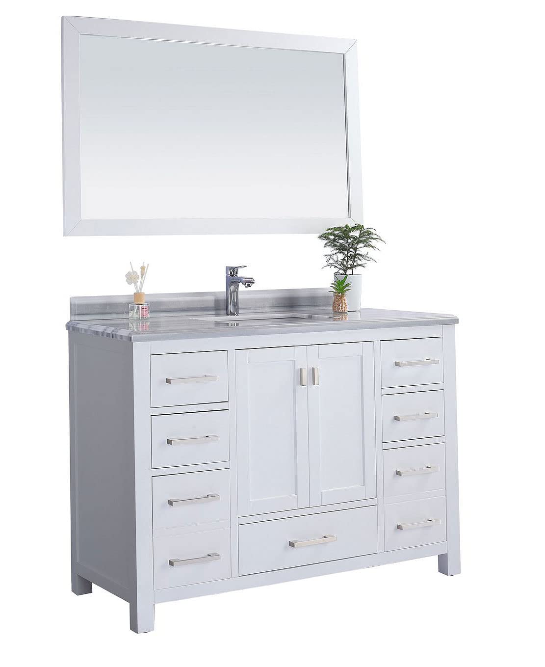 Laviva Wilson 48 - White Cabinet White Stripes Marble Countertop