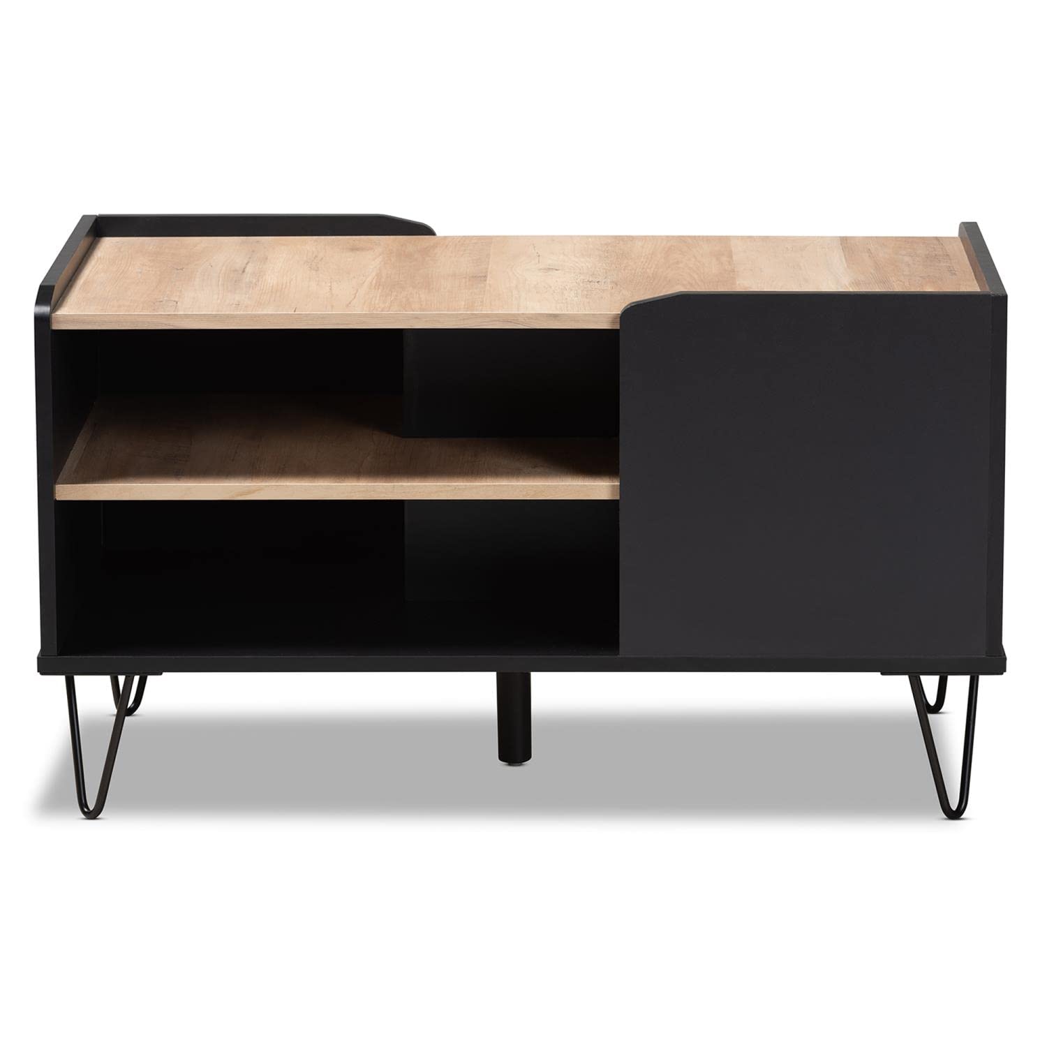 Baxton Studio Lilith Modern and Contemporary Two-Tone Black and Oak Brown Finished Wood and Metal 3-Tier Coffee Table