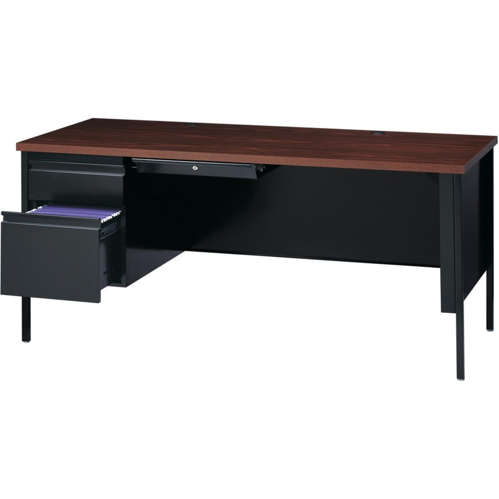 Lorell Single Left Pedestal Desk, 66 by 30 by 29-1/2-Inch, Black Walnut