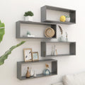 Vidaxl Wall Cube Shelves 4 Pcs High Gloss Gray 23.6"X5.9"X9.1" Engineered Wood