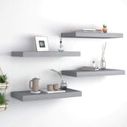 vidaXL Modern Floating Wall Shelves - Set of 4 Gray Honeycomb MDF Display Shelves - Metal Frame - Invisible Mounting System